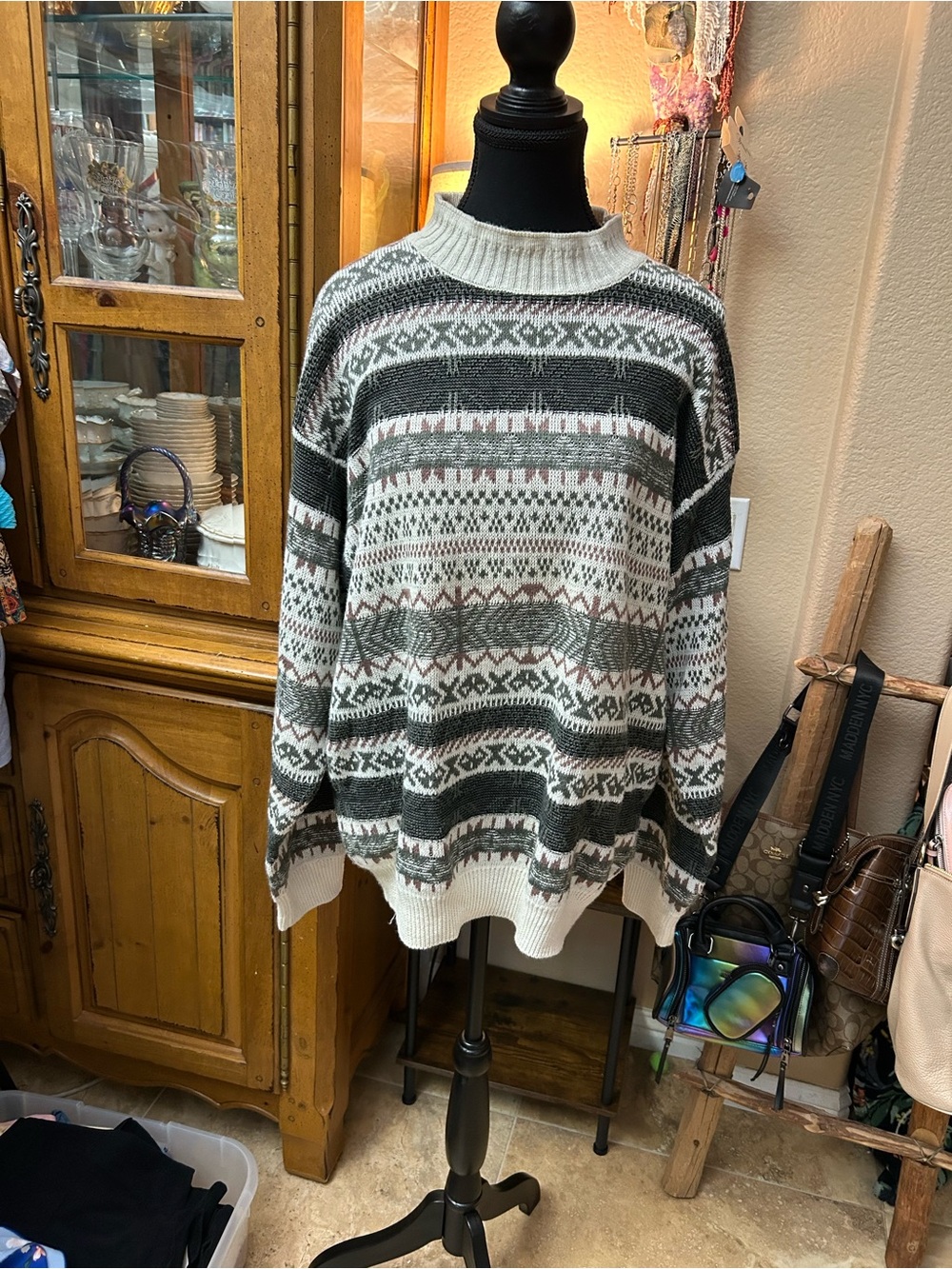 Men's Fair Isle Crewneck Sweater - Gray & Cream